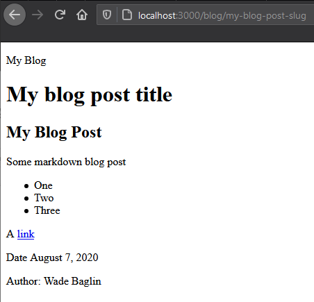 screenshot of sample blog post