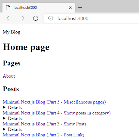 Screenshot of page links